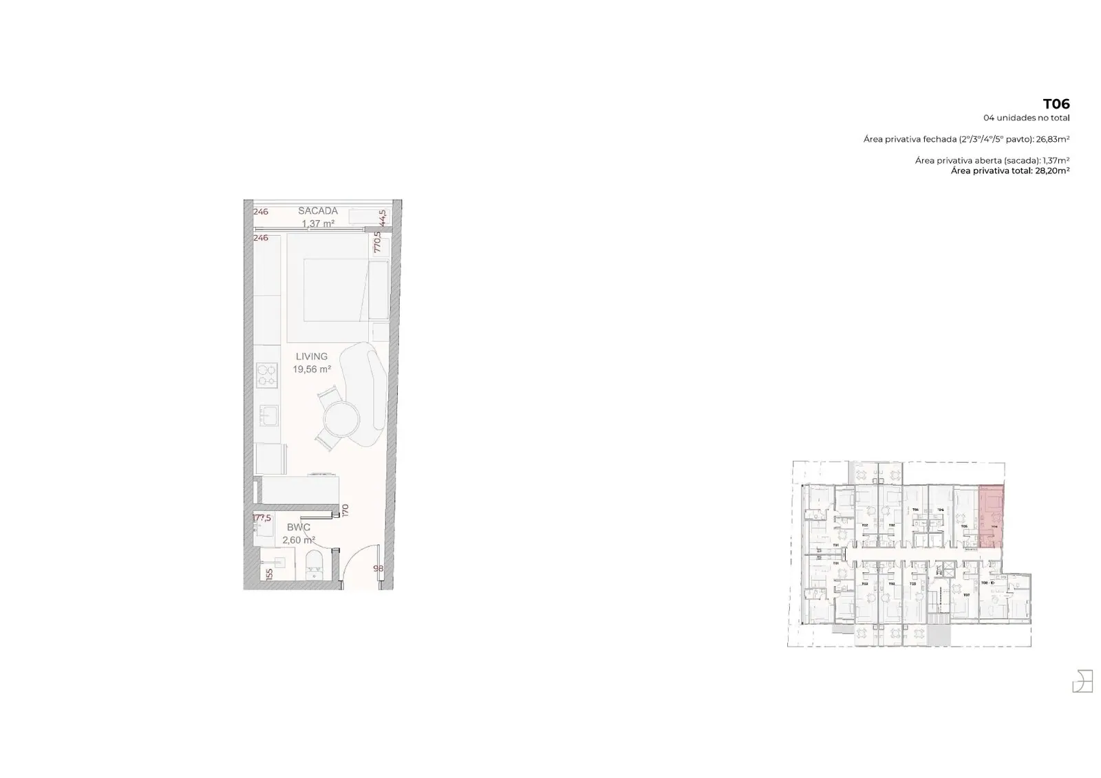 Planta da cota 207 do Djalma 64, Studio, 28,20 m²