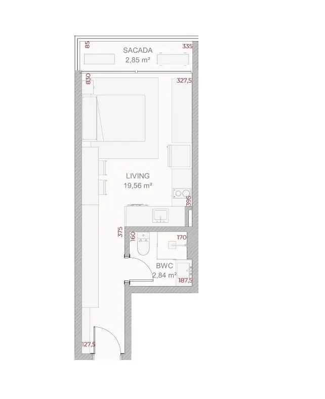 Planta da cota 404 do Djalma 64, Studio, 29,08 m²