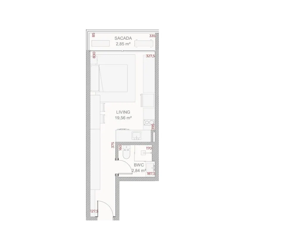Planta da cota 405 do Djalma 64, Studio, 29,08 m²