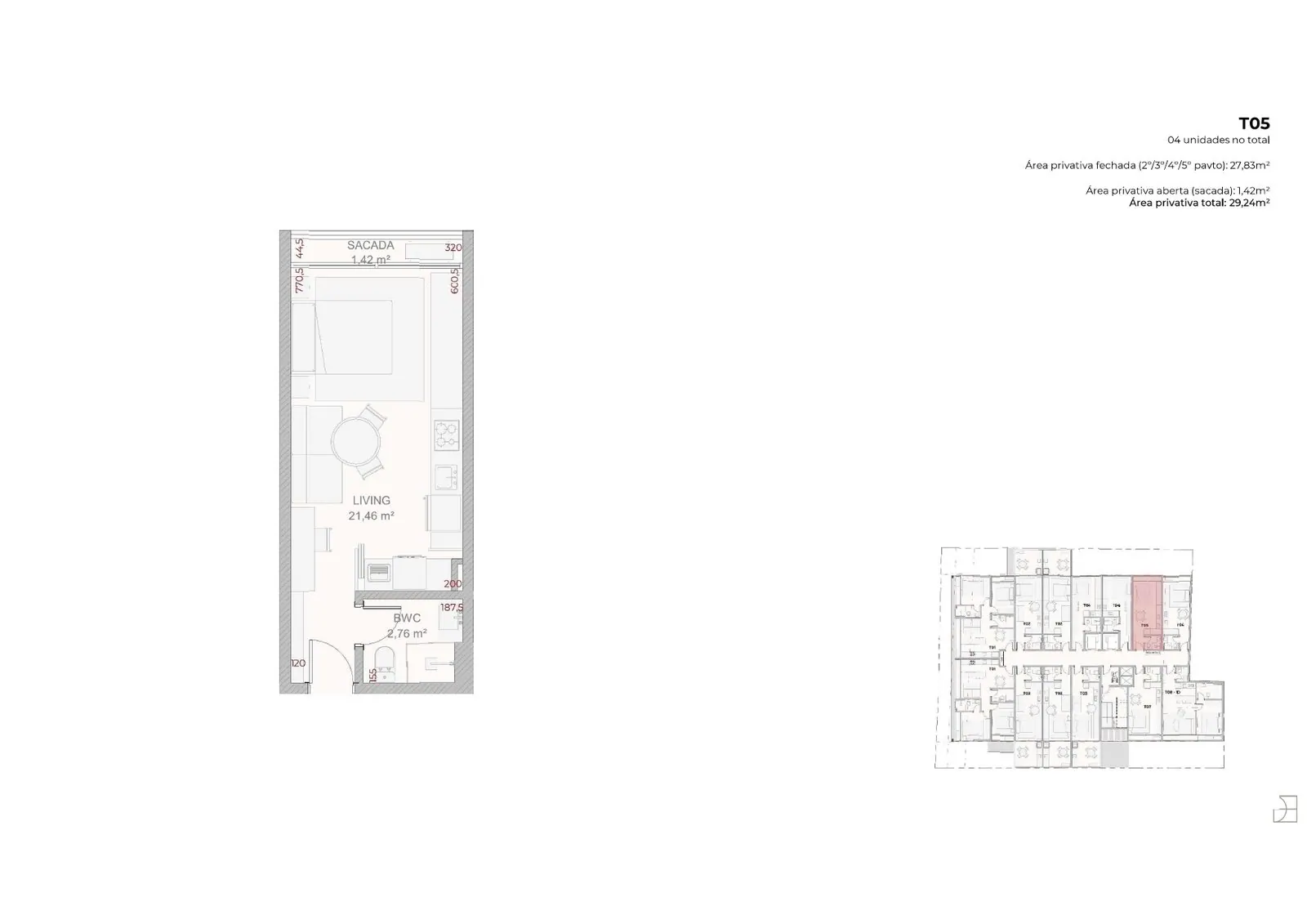 Planta da cota 406 do Djalma 64, Studio, 29,24 m²