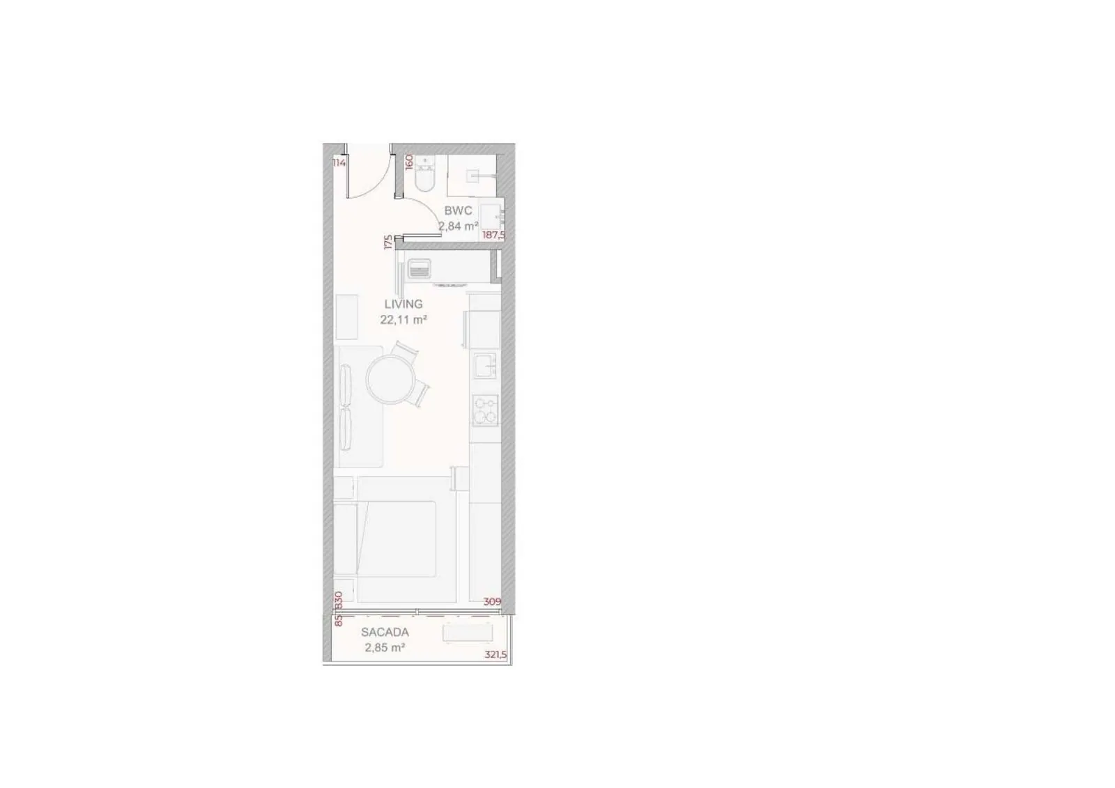 Planta da cota 411 do Djalma 64, Studio, 32,05 m²