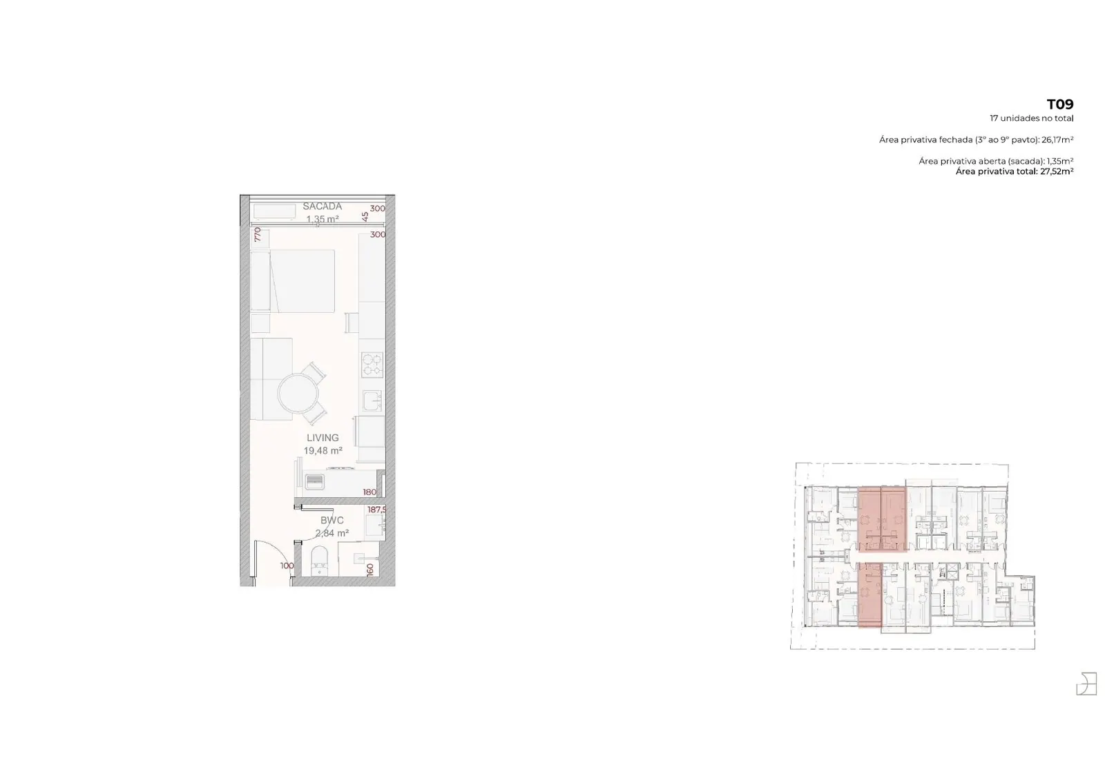 Planta da cota 608 do Djalma 64, Studio, 27,52 m²