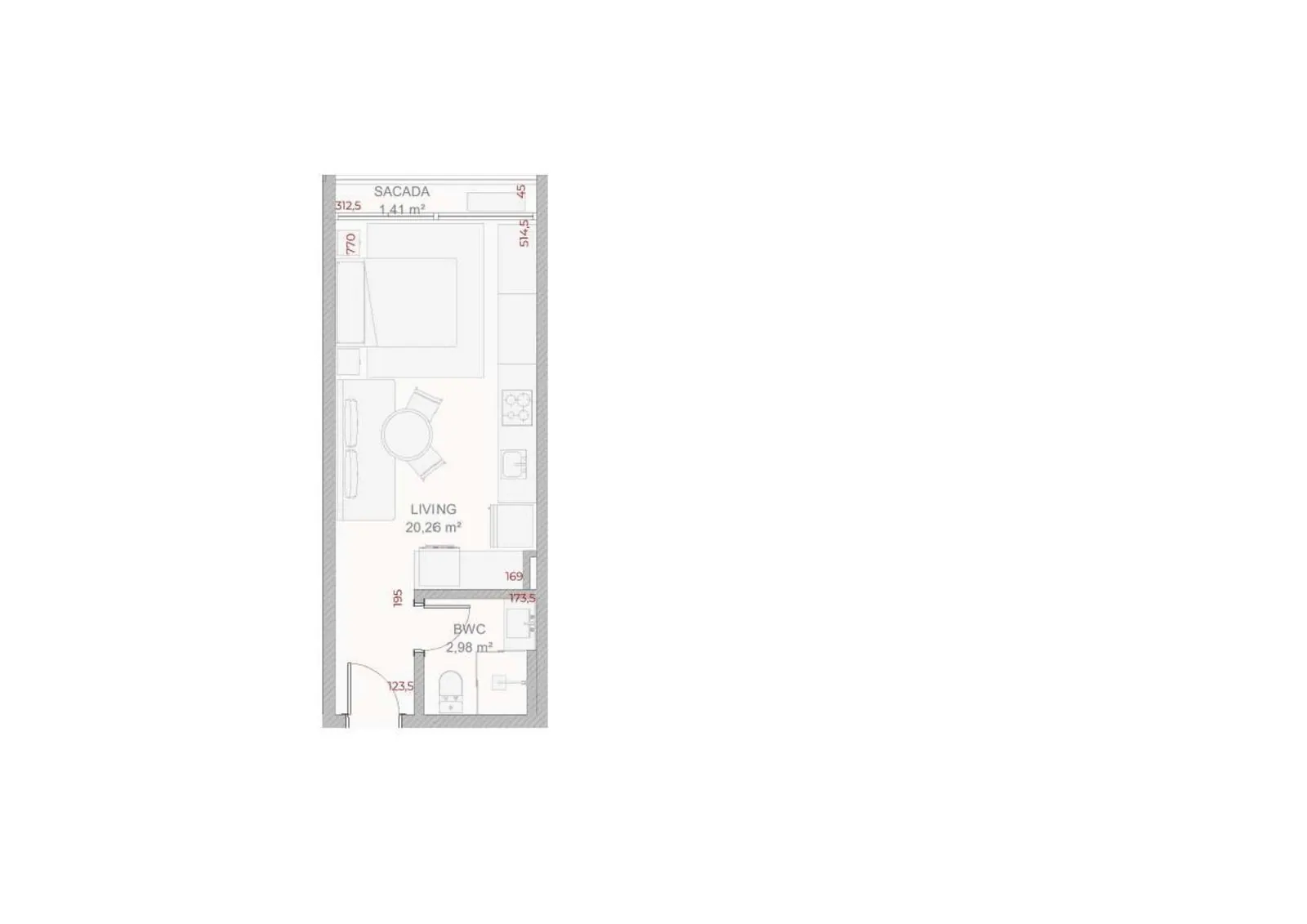 Planta da cota 905 do Djalma 64, Studio, 30,92 m²