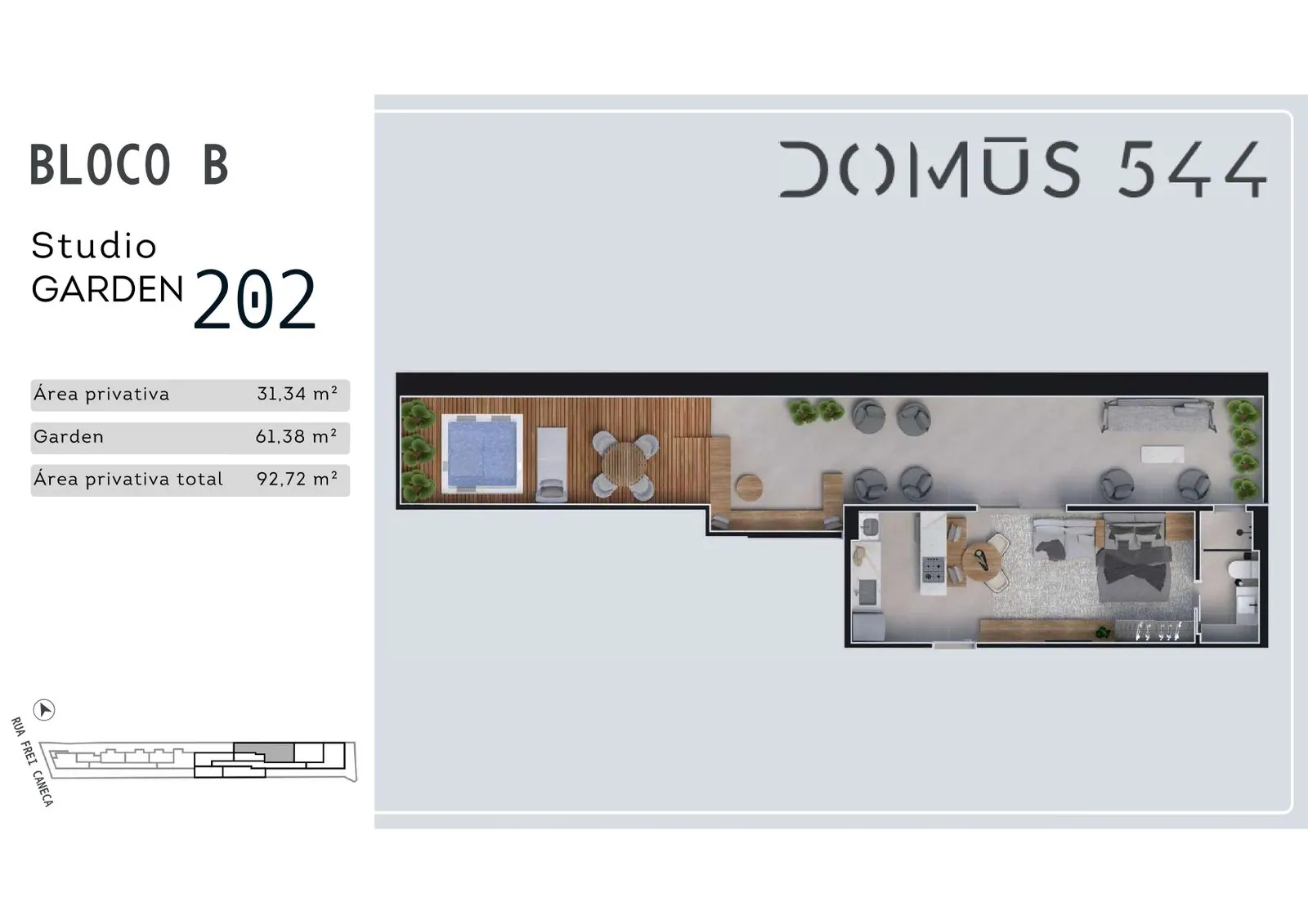 Planta da cota 202 B do Domus 544, Studio garden, 92,72 m²