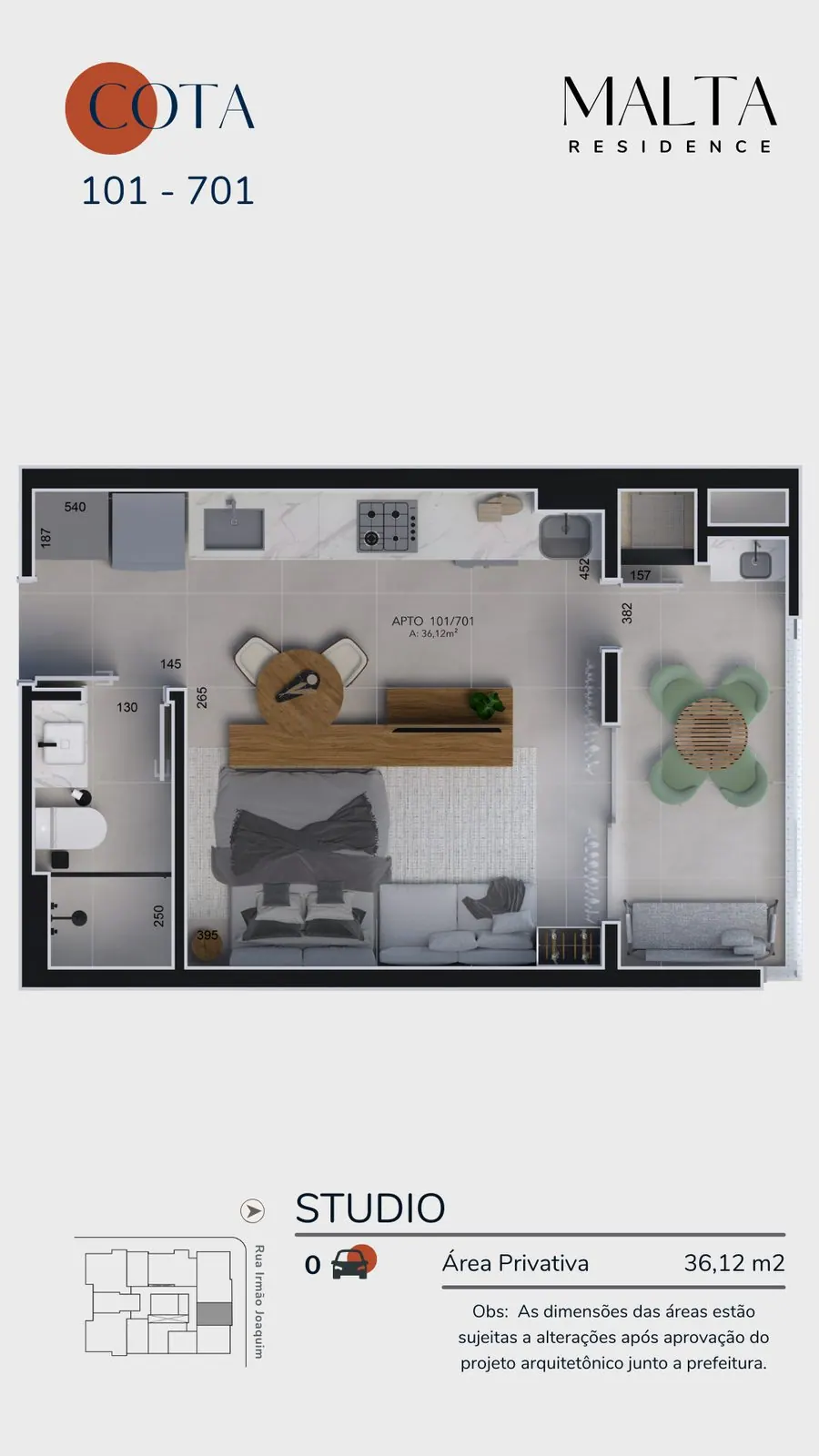Planta da cota 201 do Malta Residence, Studio, 36,12 m²