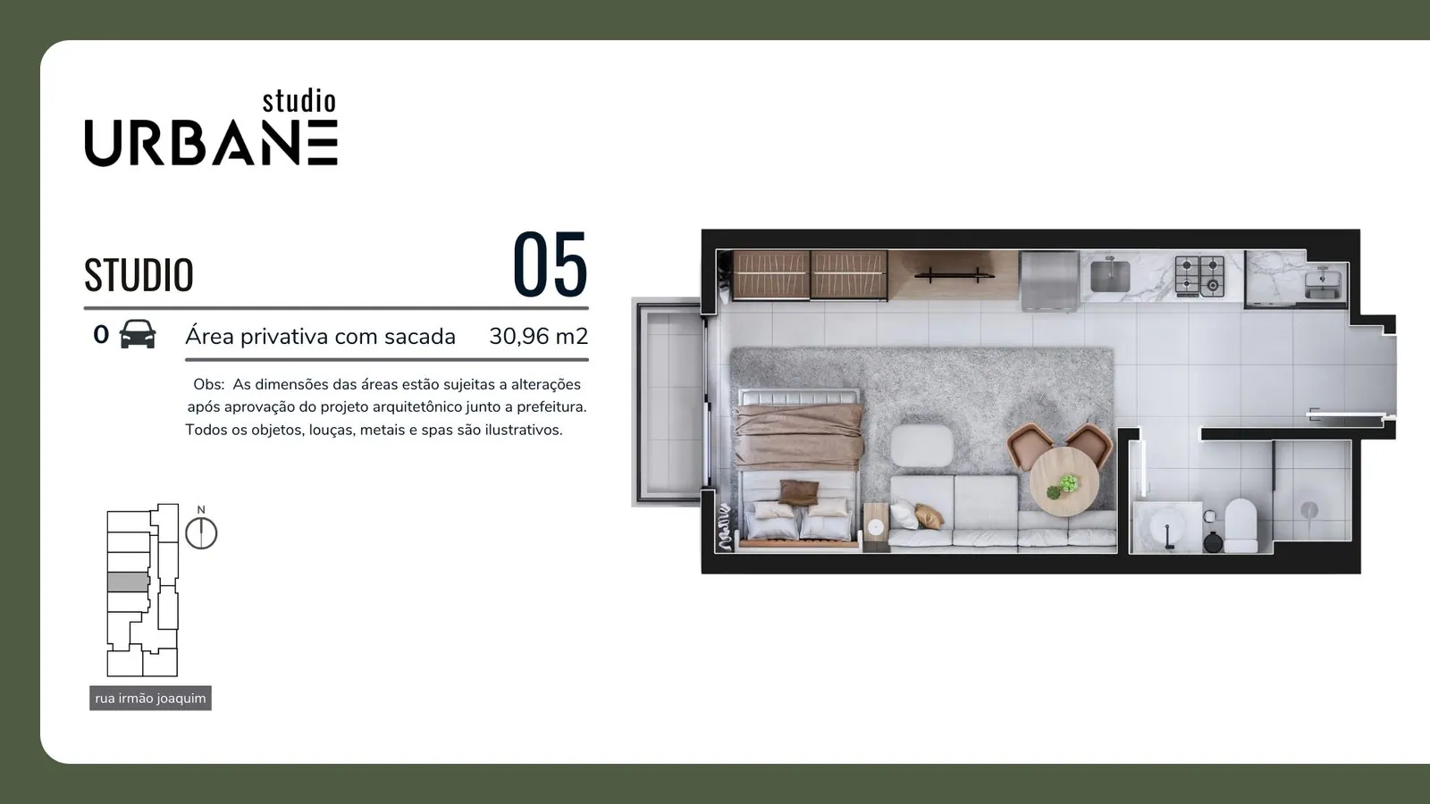 Planta da cota 305 do Studio Urbane, Studio, 29,12 m²