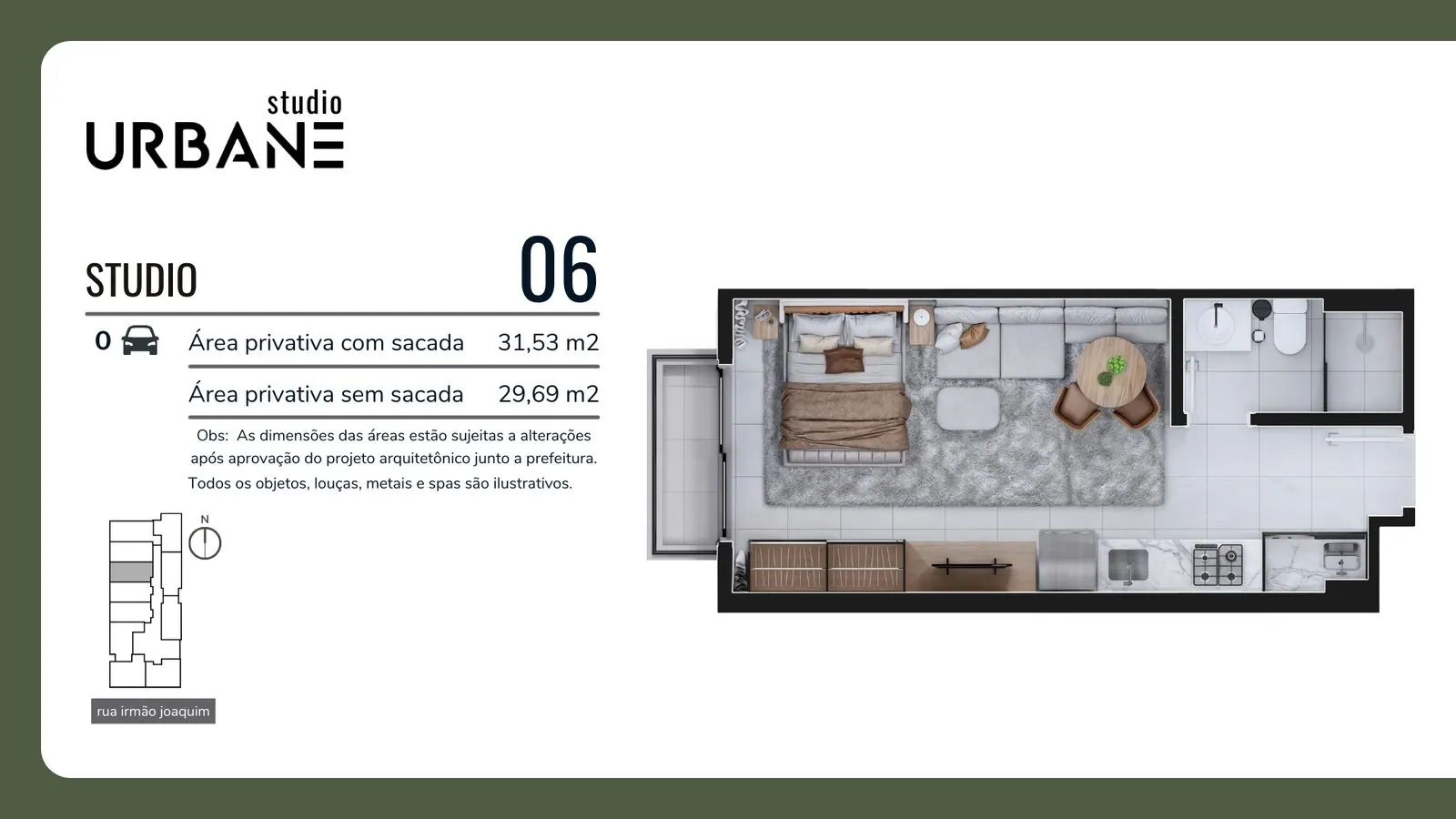 Planta da cota 306 do Studio Urbane, Studio, 31,53 m²