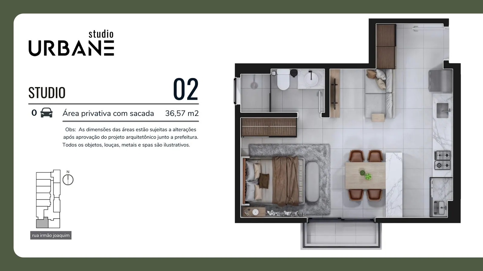 Planta da cota 602 do Studio Urbane, Studio, 36,57 m²