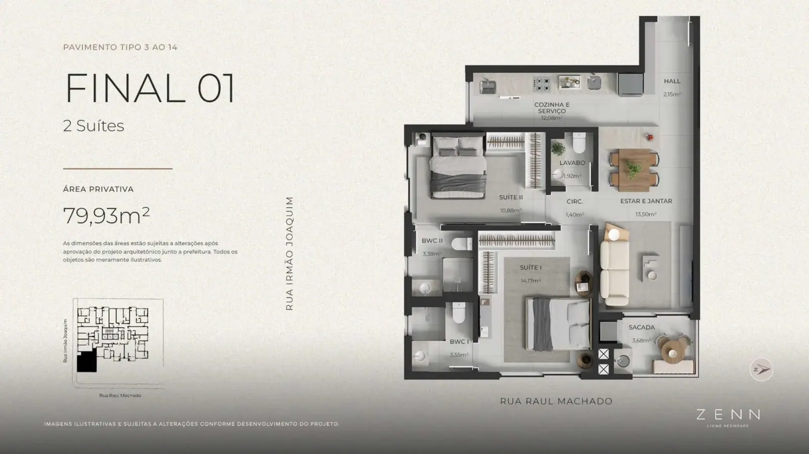 Planta da cota 201 do Zenn Living Residence, 2 suítes, 79,93 m²
